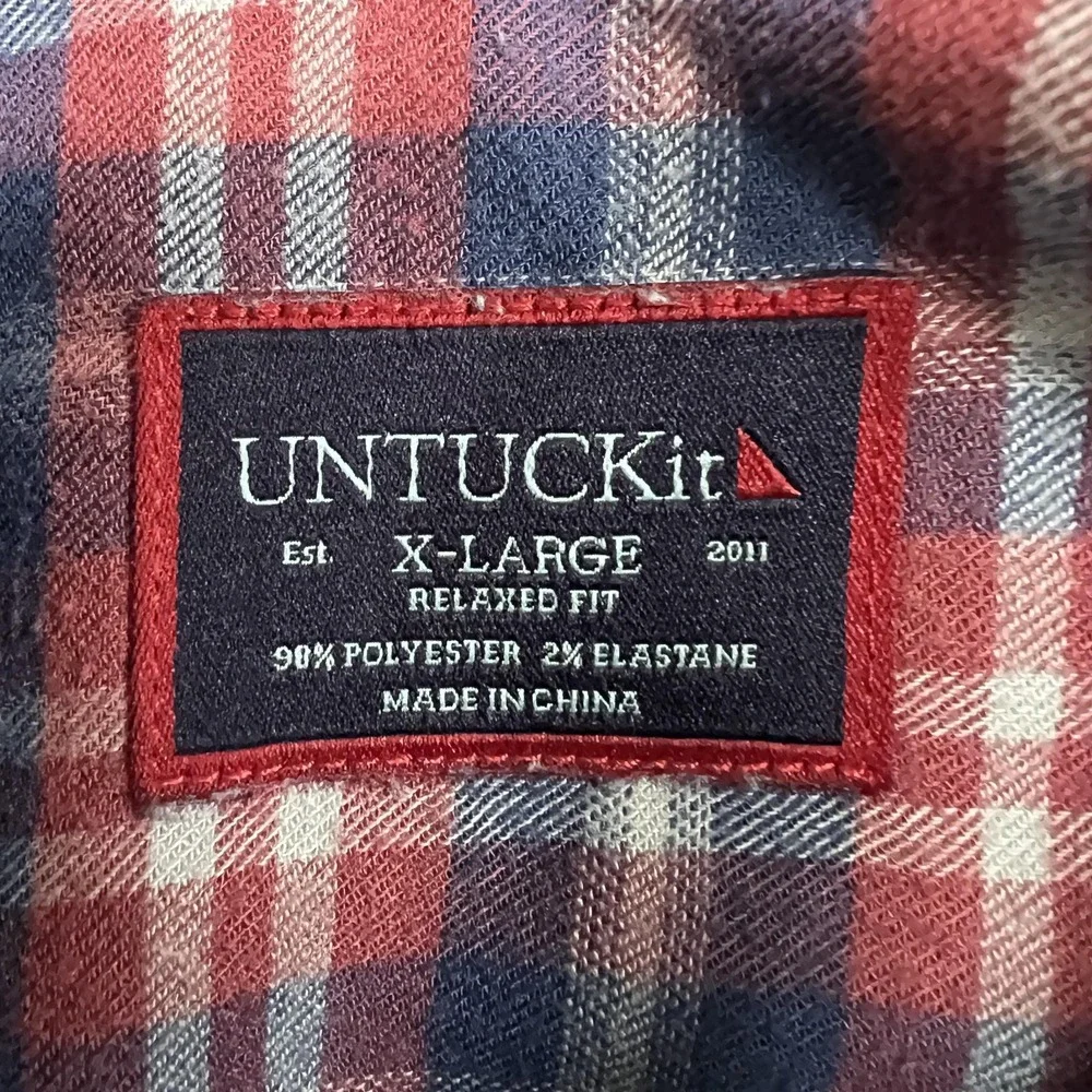 UNTUCKit Shirt Mens XL Red Blue Plaid Radda Relaxed Fit Long Sleeve Button Front